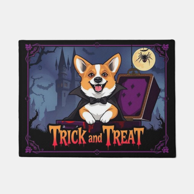 Count Corgi Trick and Treat ドアマット (正面)
