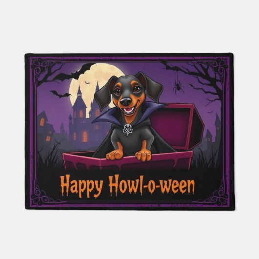 Count Dachshund Happy Howl-o-ween ドアマット (正面)