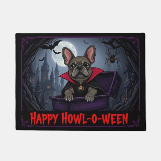 Count French Bulldog Happy Howl-o-ween ドアマット (正面)