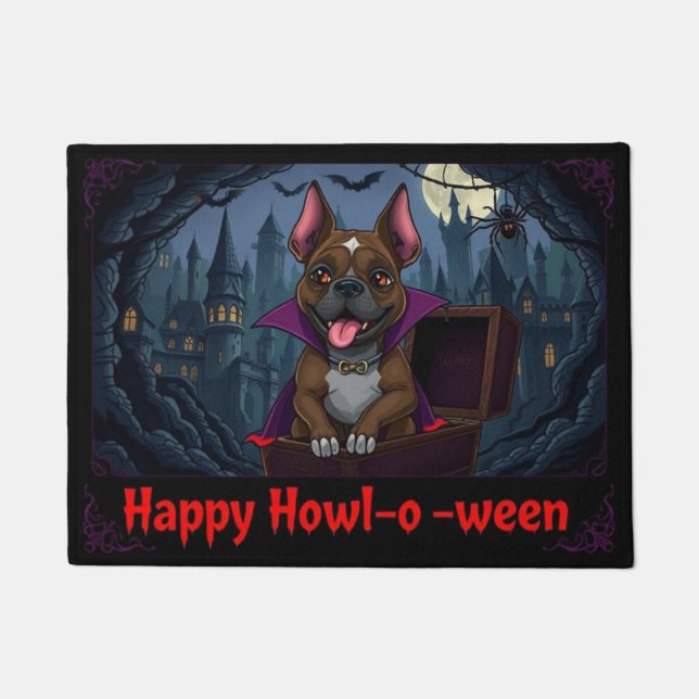 Count Pitbull Happy Howl-o-ween ドアマット (正面)