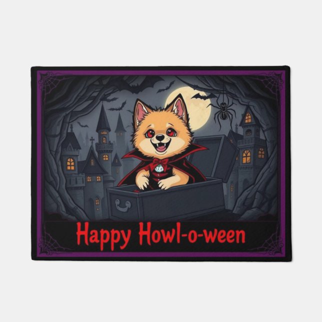 Count Pomeranian Happy Howl-o-ween ドアマット (正面)