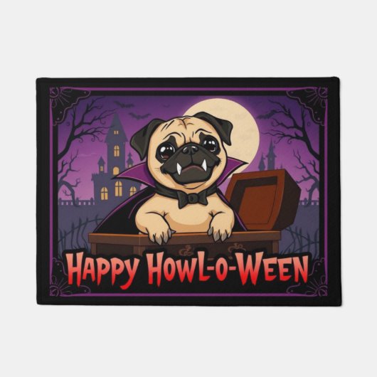 Count Pug Happy Howl-o-Ween ドアマット (正面)