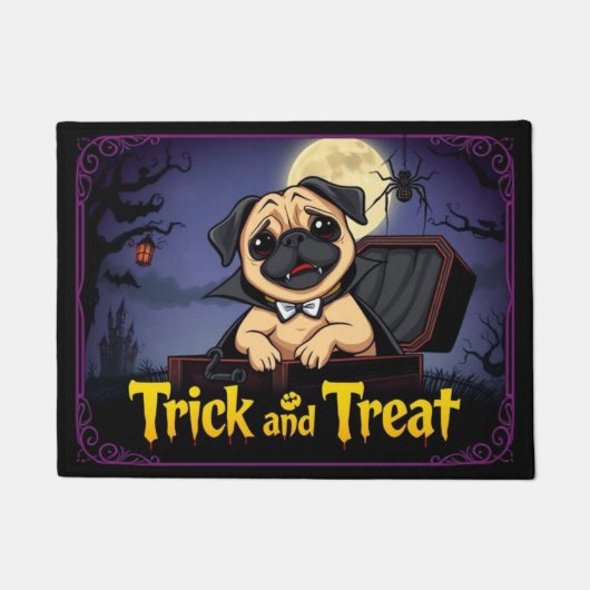 Count Pug Trick And Treat ドアマット (正面)