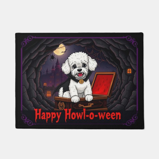 Count Toy Poodle Happy Howl-o-ween ドアマット (正面)