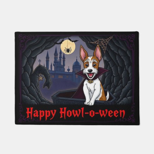 Count Wire Fox Terrier Happy Howl=o=ween ドアマット (正面)