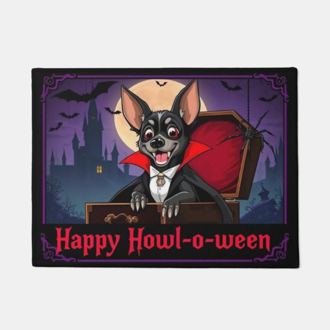 Count Xoloitzcuintli Happy Howl-o-ween ドアマット (正面)