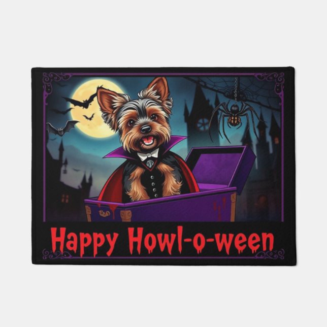Count Yorkie Happy Howl-o-ween ドアマット (正面)