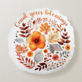 Count Your Blessings – Autumn Floral Wreath ラウンドクッション