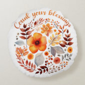Count Your Blessings – Autumn Floral Wreath ラウンドクッション (裏面)