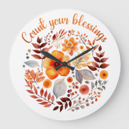 Count Your Blessings – Autumn Floral Wreath ラージ壁時計