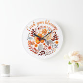Count Your Blessings – Autumn Floral Wreath ラージ壁時計 (ホーム)