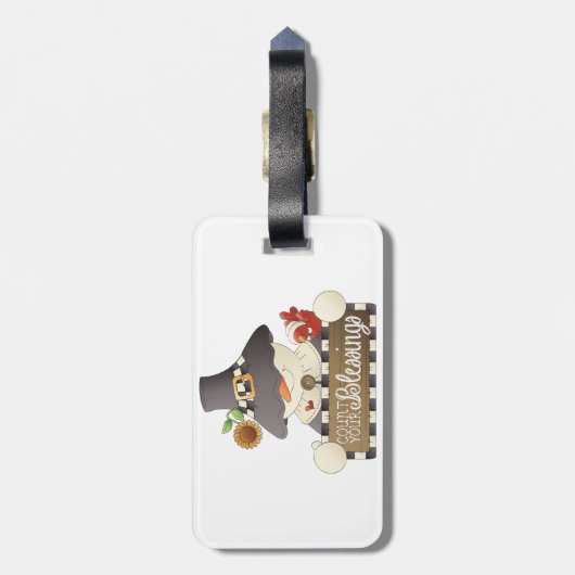 Count Your Blessings Snowman Pilgrim ラゲッジタグ (裏面縦)
