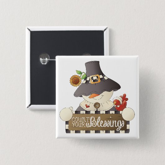 Count Your Blessings Snowman Pilgrim 缶バッジ (正面&裏面)