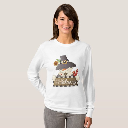 Count Your Blessings Snowman Pilgrim Tシャツ (正面フル)