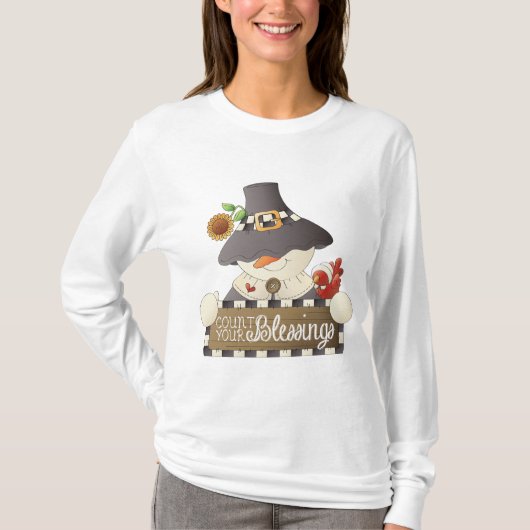 Count Your Blessings Snowman Pilgrim Tシャツ (正面)