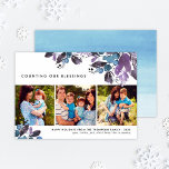 Counting Our恵みエレガント Winter Berry写真 シーズンカード<br><div class="desc">「Counting Our Photo greeting card」は青と紫の色合いの休日の水の色のデザインを備えカッコいい、3枚の写真と完全に可能なモダン恵みの文字のための宇宙を備えてカスタムるパーソナライズされた。青い水グラデーション色の背景がカードの背面に着く。</div>