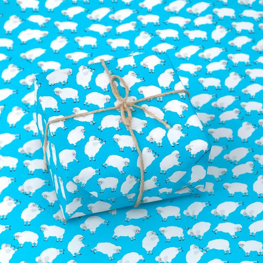 Counting Sheep Blue Nursery Pattern ラッピングペーパー