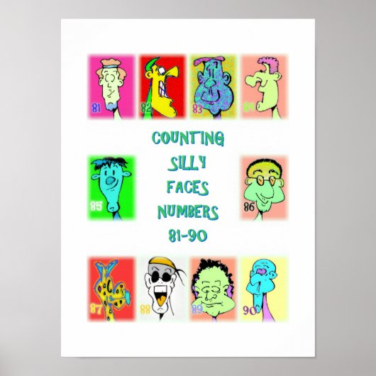 Counting Silly Faces Book #9: 81-90数字ポスター ポスター (正面)
