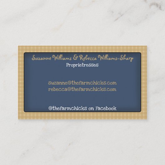 Country 初期の Gingham Business Cardテンプレート 名刺 (裏面)