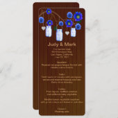 Country 素朴 Blue Mason Jarsのメ結婚ニュー・カード メニュー (正面/裏面)