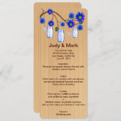 Country 素朴 Blue Mason Jarsのメ結婚ニュー・カード メニュー (正面/裏面)