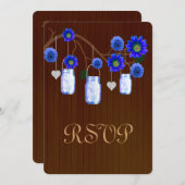 Country 素朴 Blue Mason Jars応答カード 招待状 (正面/裏面)