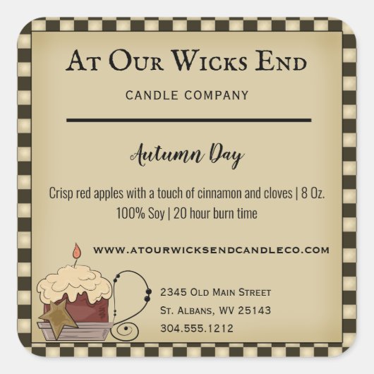 Country 素朴 Candle製初期の品ラベル スクエアシール (正面)