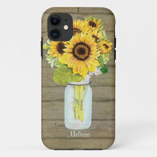 Country 素朴 Mason Jar Flowers Sunflower's ぶら下がった Case-Mate iPhoneケース (裏面)
