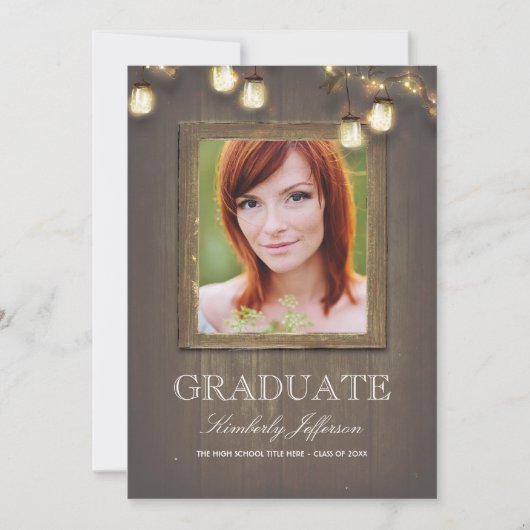 Country 素朴 Mason Jar Lights写真卒業 招待状 (正面)