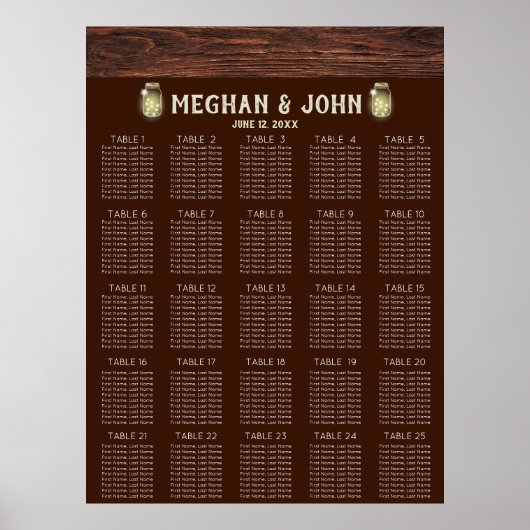 Country 素朴 Mason Lightsの結婚座席表 ポスター (正面)