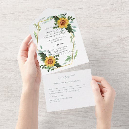 Country 素朴 Sunflowers Greeneryの結婚予算 オールインワン招待状 (貼ってはがせる)