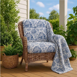 Country Barn Blue French Toile Pastoral Landscape  ファブリック
