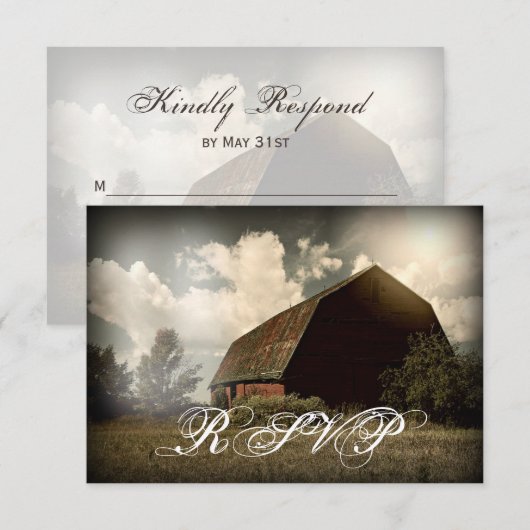 Country Barn Weding素朴 RSVPカード (正面/裏面)
