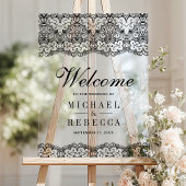 Country Black Lace Wedding Welcome アクリルサイン