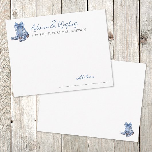 Country Blue Bow Cowboy Bridal Shower Advice エンクロージャーカード