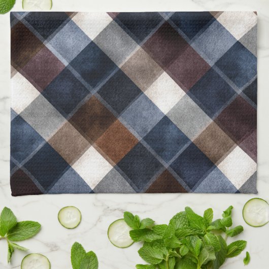 Country Blue Red White Grey Squares   キッチンタオル (折り畳み)