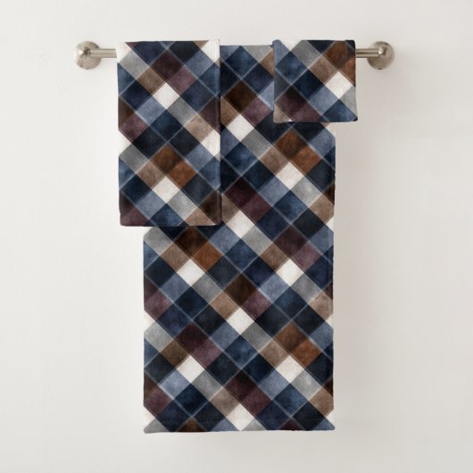 Country Blue Red White Grey Squares   バスタオルセット (インサイチュ)