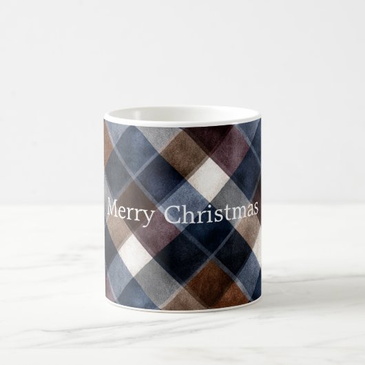 Country Blue Red White Grey Squares Christmas コーヒーマグカップ (中央)