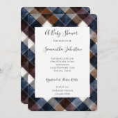 Country Blue Red White Squares Baby Shower 招待状 (正面/裏面)