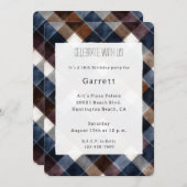 Country Blue Red White Squares Birthday 招待状 (正面/裏面)