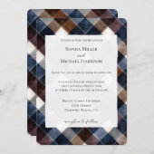 Country Blue Red White Squares Wedding 招待状 (正面/裏面)