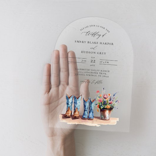 Country Boots Wildflowers Arch Clear Wedding アクリル招待状