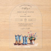 Country Boots Wildflowers Arch Clear Wedding アクリル招待状 (正面)