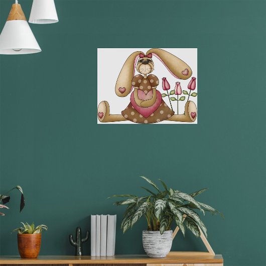 Country Bunny With Flowers Poster ポスター