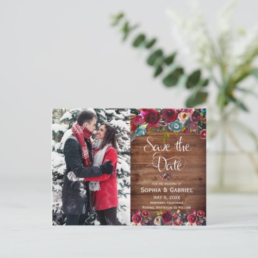 Country Burgundy Redフローラ日付写真を保存 案内ポストカード (スタンド正面)