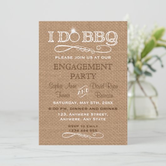 Country Burlap I DO BBQ Engagement Party Inviten 招待状 (スタンド正面)