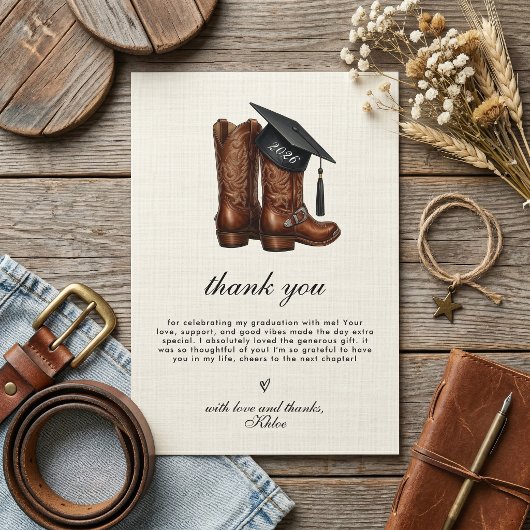 Country Chic Cowgirl Boots and Cap Graduation サンキューカード