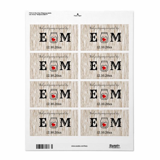 Country chic mason jar wedding ラベル (フルシート)