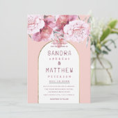 Country chic mint pastel pink gold floral wedding  招待状 (スタンド正面)