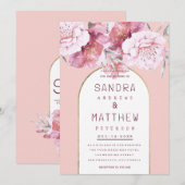 Country chic mint pastel pink gold floral wedding  招待状 (正面/裏面)